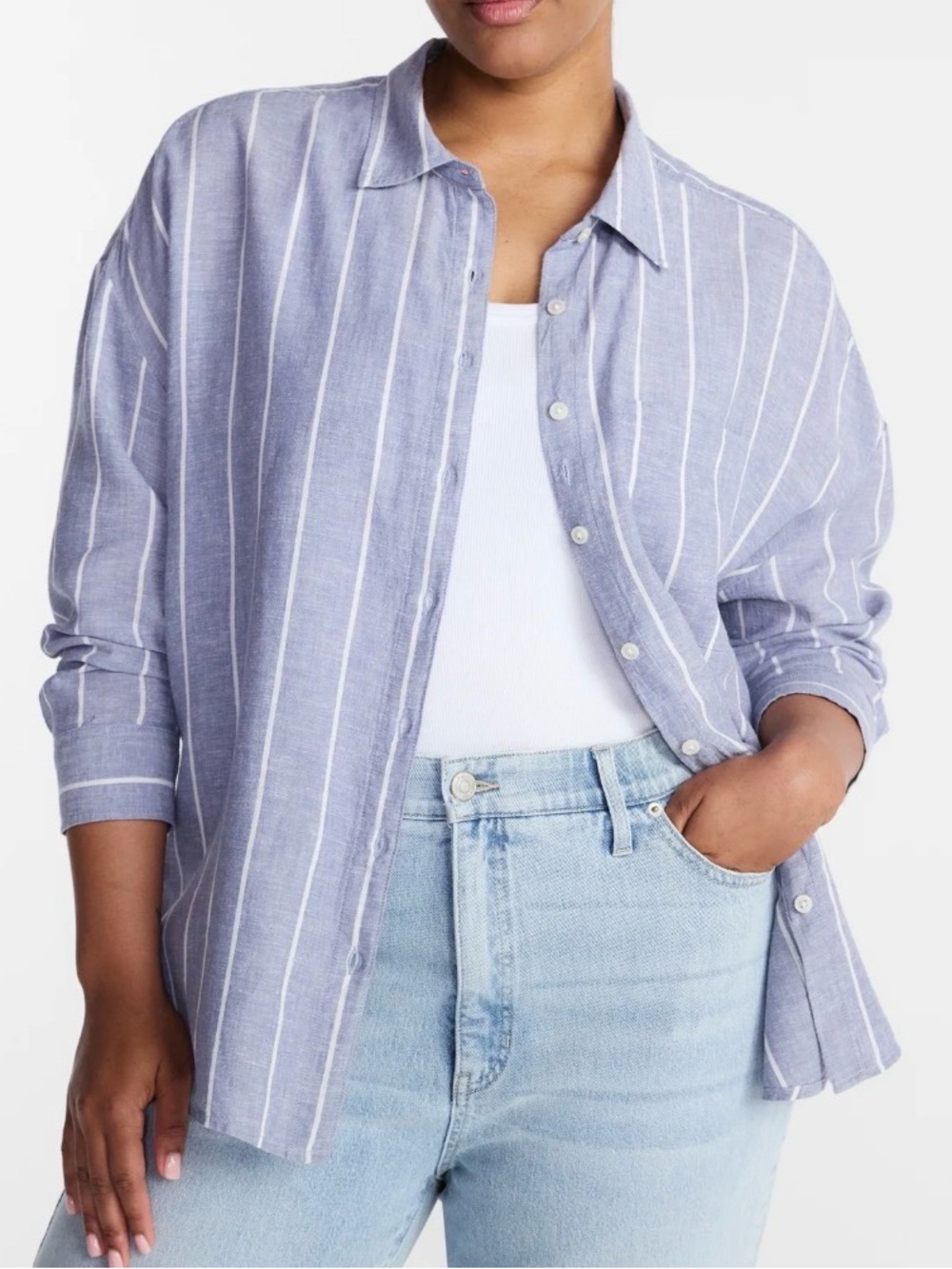Terra & Sky Women's Plus Linen Striped Boyfriend Shirt. Size 3X. NWT